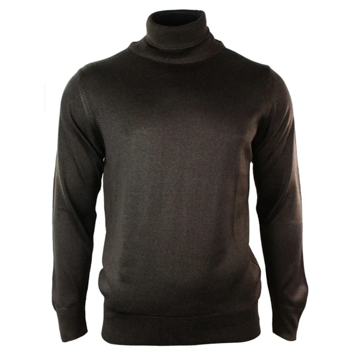 Mens Slim Fit Polar Roll Neck Jumper Light Weight Fitted Cashmere Wool Blend Grey Black Navy - Image 7
