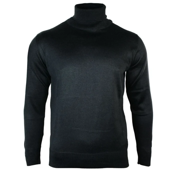 Mens Slim Fit Polar Roll Neck Jumper Light Weight Fitted Cashmere Wool Blend Grey Black Navy - Image 11