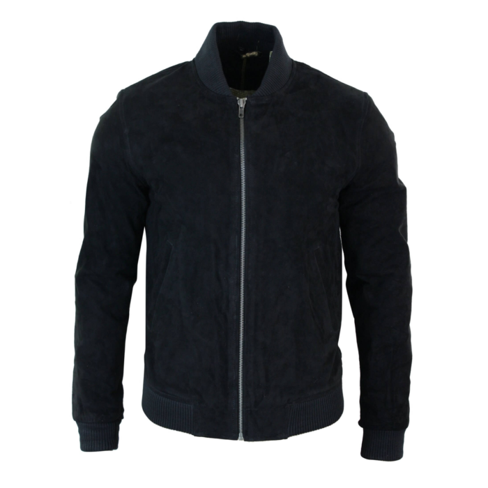 Mens Real Suede Leather Varsity Bomber College Jacket Classic Retro Vintage Camel Black - Image 1