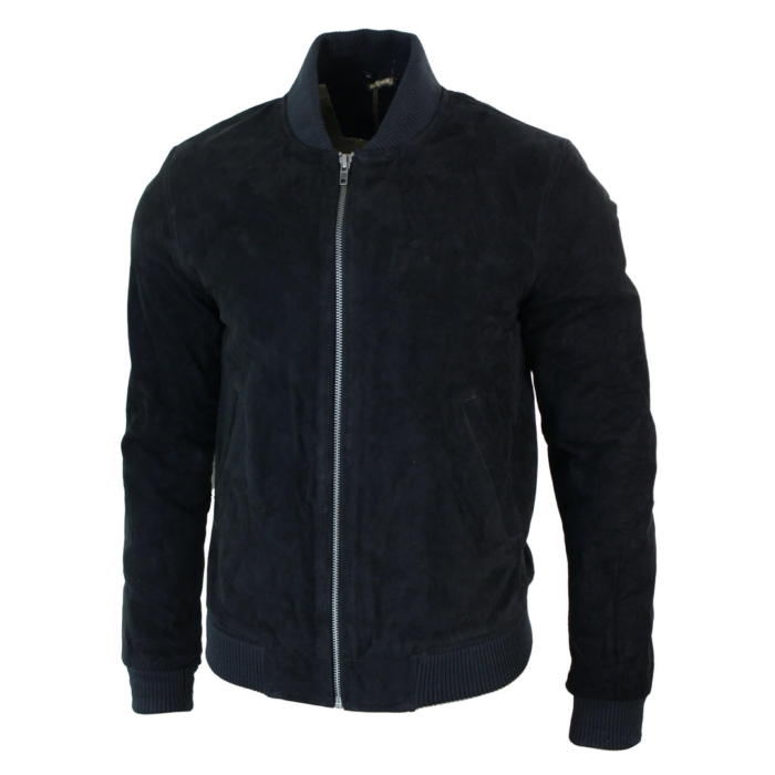Mens Real Suede Leather Varsity Bomber College Jacket Classic Retro Vintage Camel Black - Image 5