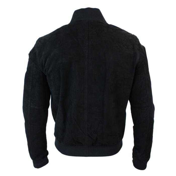 Mens Real Suede Leather Varsity Bomber College Jacket Classic Retro Vintage Camel Black - Image 4