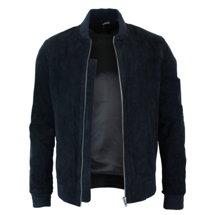 Mens Real Suede Leather Varsity Bomber College Jacket Classic Retro Vintage Camel Black - Image 3