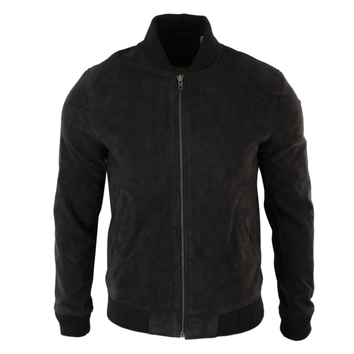 Mens Real Suede Leather Varsity Bomber College Jacket Classic Retro Vintage Camel Black - Image 11