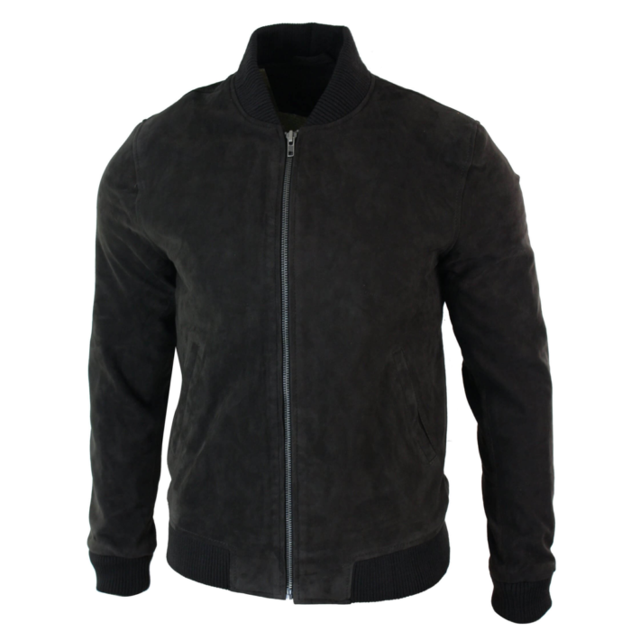 Mens Real Suede Leather Varsity Bomber College Jacket Classic Retro Vintage Camel Black - Image 14