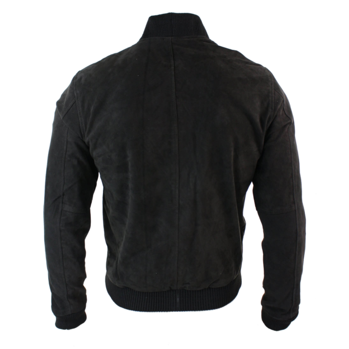 Mens Real Suede Leather Varsity Bomber College Jacket Classic Retro Vintage Camel Black - Image 13