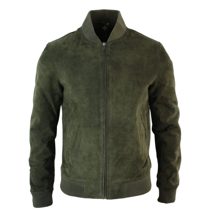 Mens Real Suede Leather Varsity Bomber College Jacket Classic Retro Vintage Camel Black - Image 21