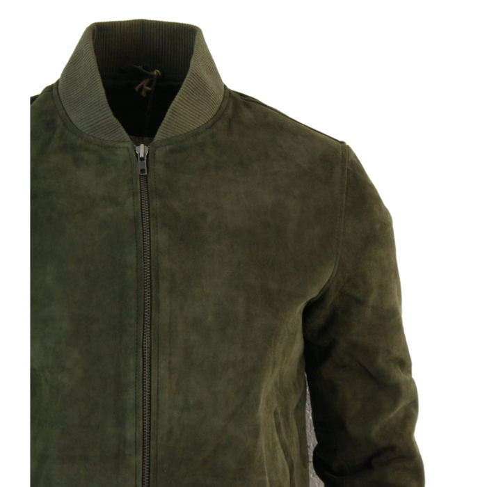 Mens Real Suede Leather Varsity Bomber College Jacket Classic Retro Vintage Camel Black - Image 25