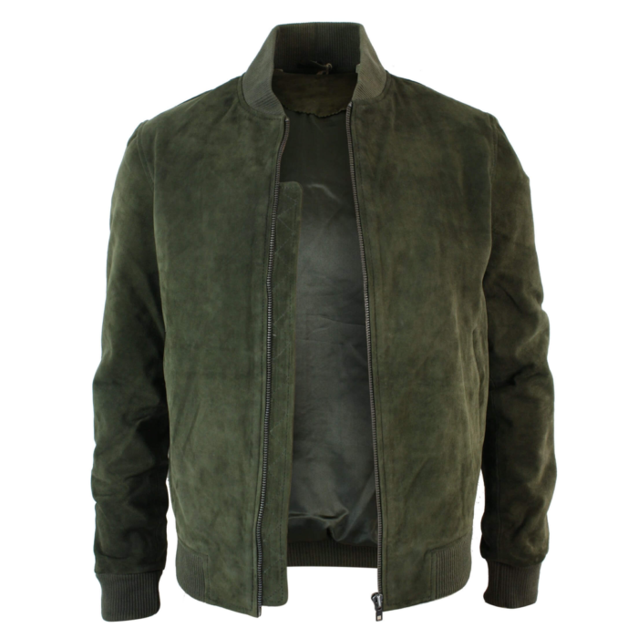 Mens Real Suede Leather Varsity Bomber College Jacket Classic Retro Vintage Camel Black - Image 22