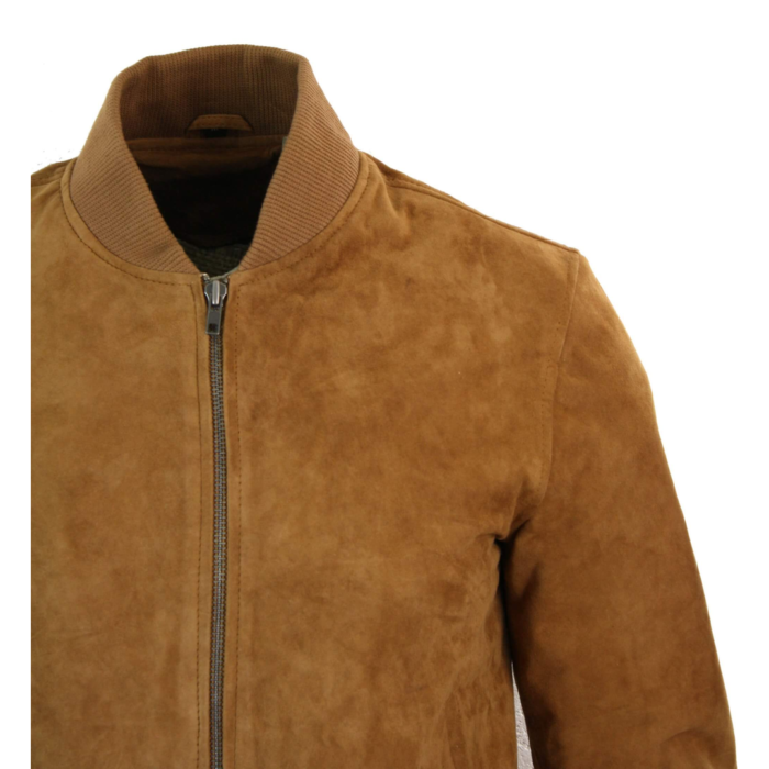 Mens Real Suede Leather Varsity Bomber College Jacket Classic Retro Vintage Camel Black - Image 27