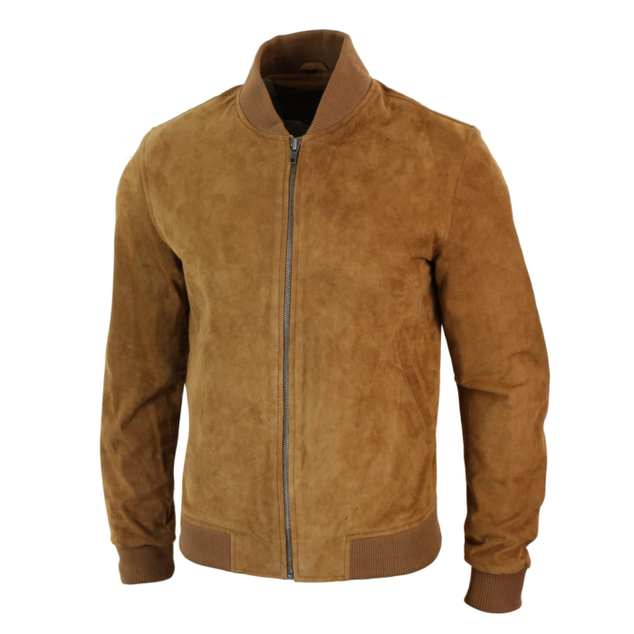 Mens Real Suede Leather Varsity Bomber College Jacket Classic Retro Vintage Camel Black - Image 26