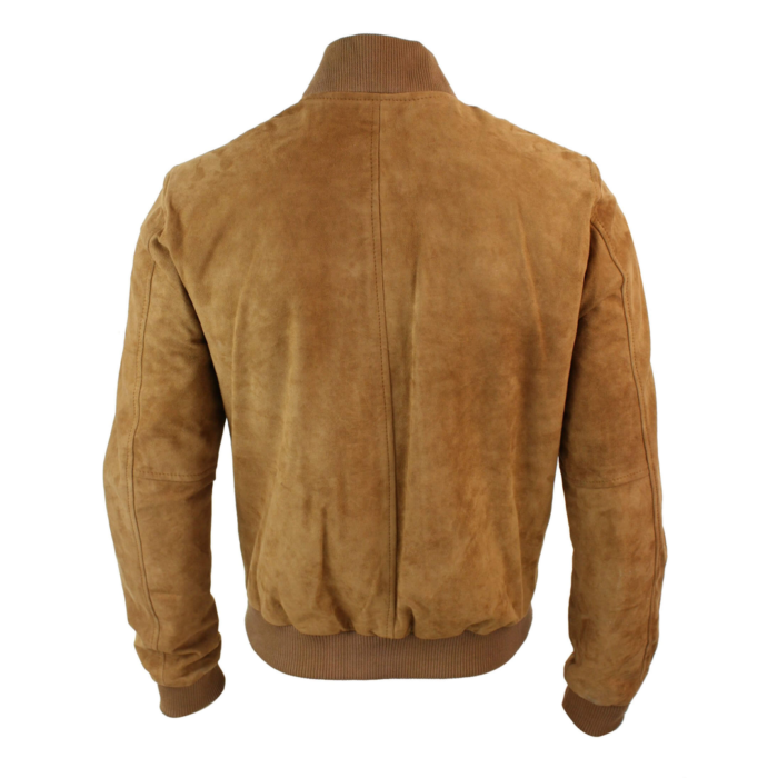 Mens Real Suede Leather Varsity Bomber College Jacket Classic Retro Vintage Camel Black - Image 29