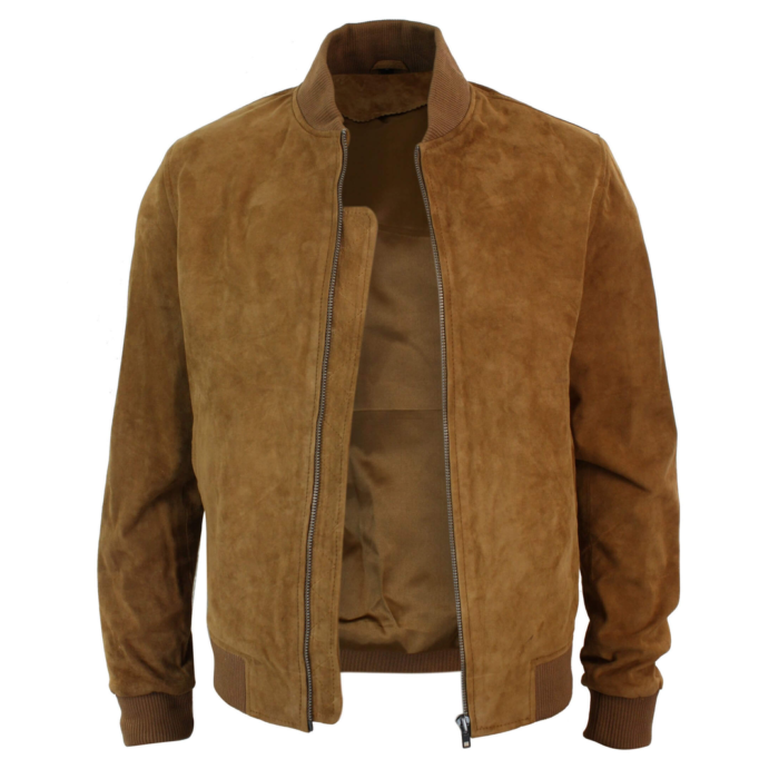 Mens Real Suede Leather Varsity Bomber College Jacket Classic Retro Vintage Camel Black - Image 28