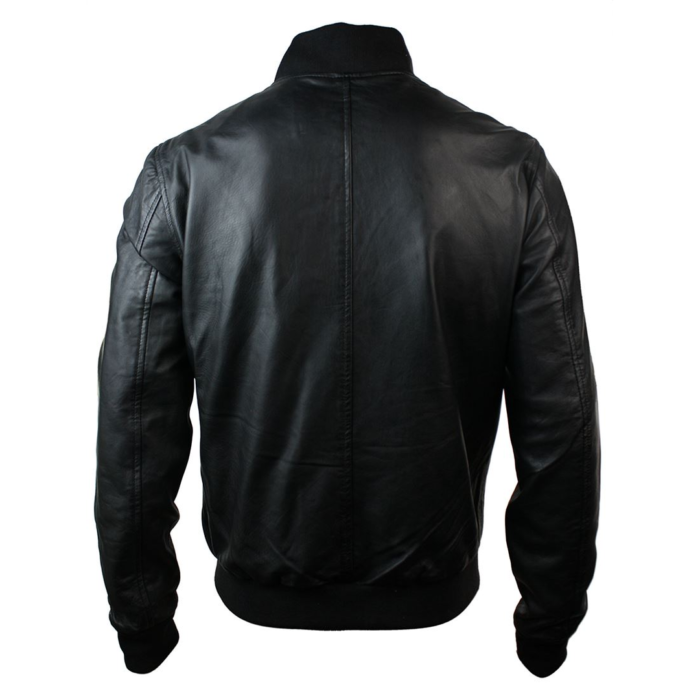 Mens Slim Fit Real Leather Black Varsity Bomber Jacket Classic Retro Black Brown - Image 4