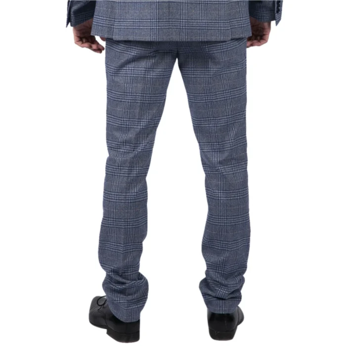 Mens Classic Trousers Tweed Check Retro 1920s Gatsby Blinders Royal Blue Wedding - Image 3