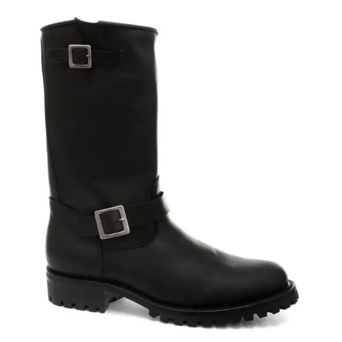 Mens Real Leather Military Hi Boots Black Ginders Wild One Punk Rock Goth - Image 1