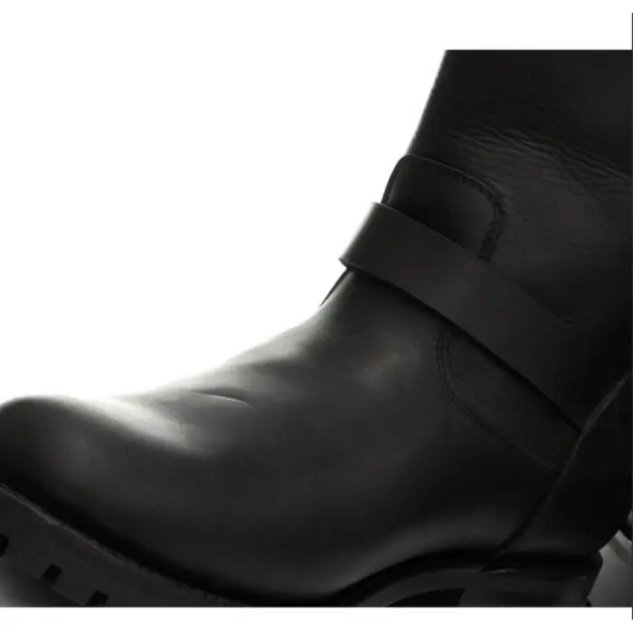 Mens Real Leather Military Hi Boots Black Ginders Wild One Punk Rock Goth - Image 3