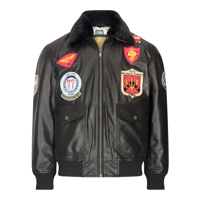 Mens Real Leather US Aviator Air Force Pilot Flying Bomber Jacket Black Fur Collar - Image 1