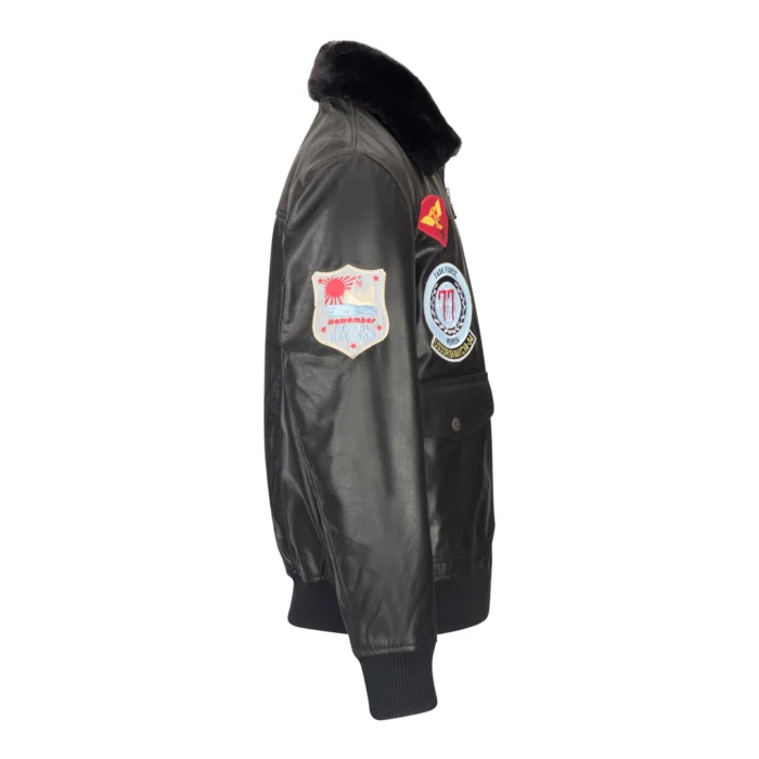 Mens Real Leather US Aviator Air Force Pilot Flying Bomber Jacket Black Fur Collar - Image 6
