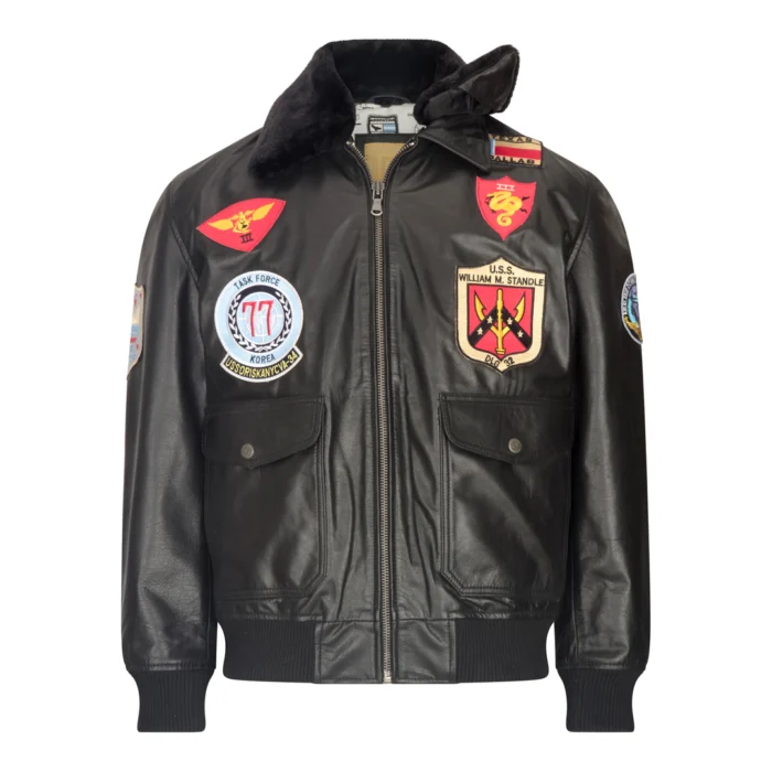 Mens Real Leather US Aviator Air Force Pilot Flying Bomber Jacket Black Fur Collar - Image 5
