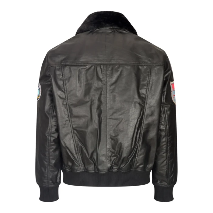 Mens Real Leather US Aviator Air Force Pilot Flying Bomber Jacket Black Fur Collar - Image 3