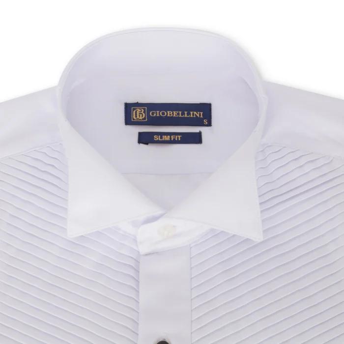 Mens Wing Collar White Shirt Pleated Tuxedo Double Cuff Slim Fit Satin Cotton - Image 4