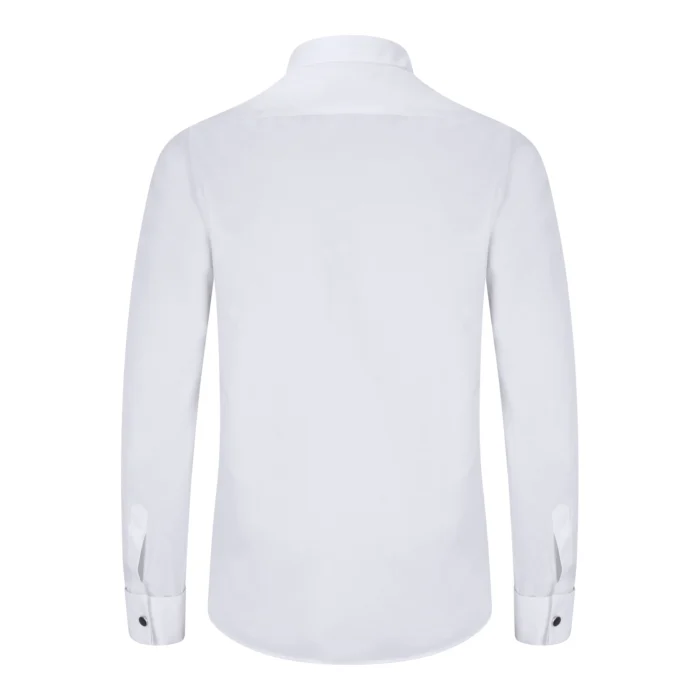 Mens Wing Collar White Shirt Pleated Tuxedo Double Cuff Slim Fit Satin Cotton - Image 2