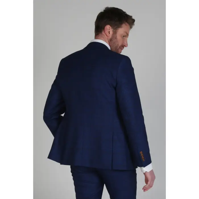 Elegant Mens Blue Brown Check Blazer Tailored Fit for Weddings - Image 4