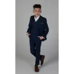 Boys Blue 3 Piece Suit Classic Birdseye Wedding