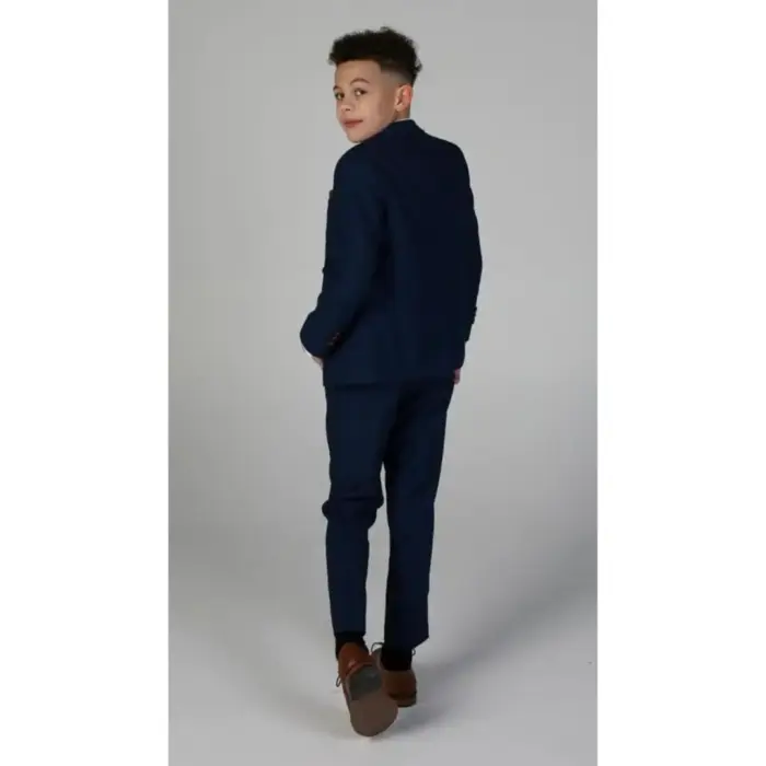 Boys Blue 3 Piece Suit Classic Birdseye Wedding - Image 4