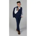 Boys Blue 3 Piece Suit Classic Birdseye Wedding - Image 2