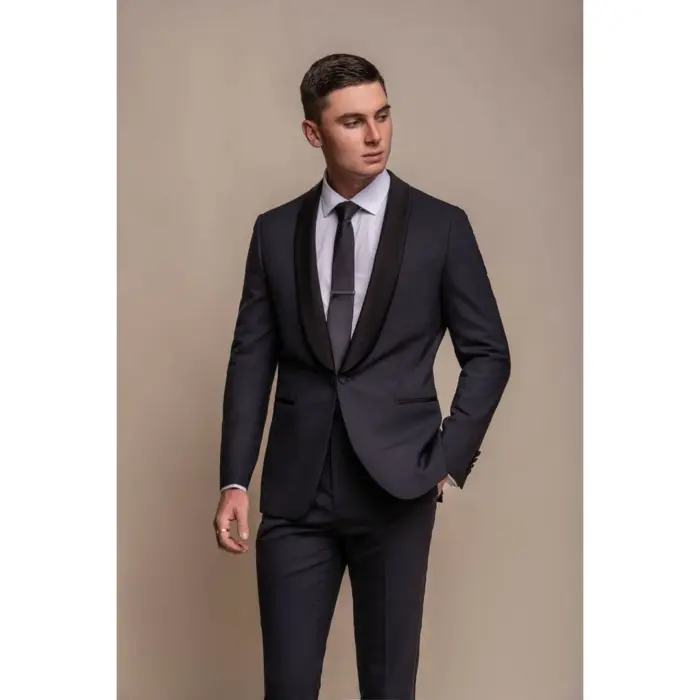 Mens Navy Tuxedo 2 Piece Shawl Collar Suit - Image 2