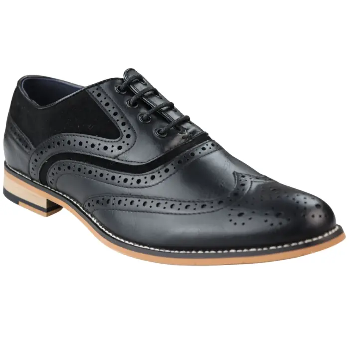 Mens Real Leather & Suede Laced Gatsby Brouges Smart Casual Designer Retro Shoes - Image 1