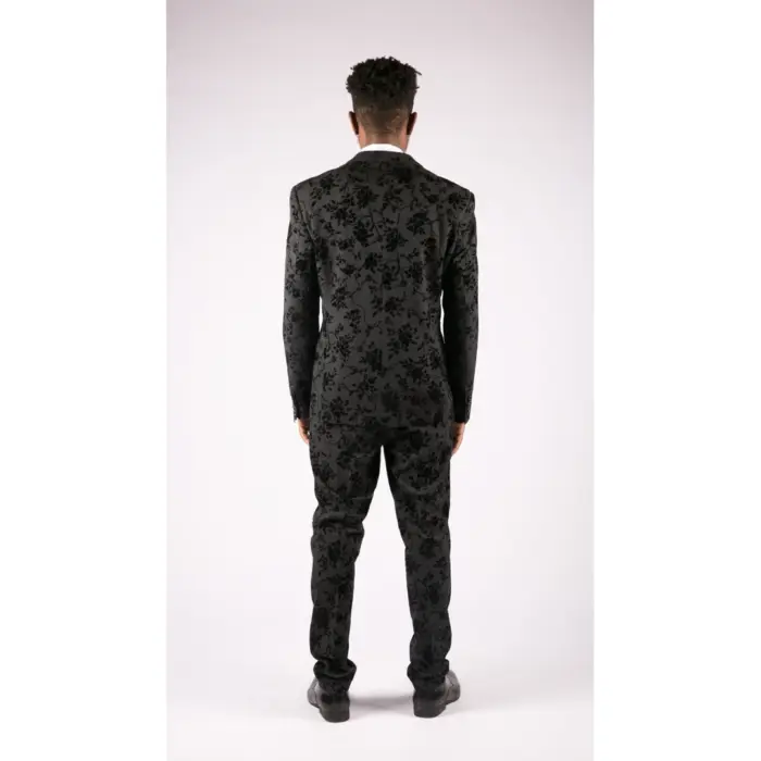 Mens Black 3 Piece Suit Paisley Velvet Wedding Grrom Best Man Tailored Fit - Image 6