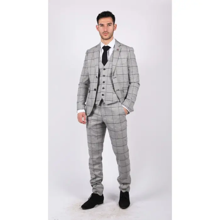 Mens Grey Check Black Tweed 3 Piece Suit Vintage Classic 1920s Wedding - Image 3
