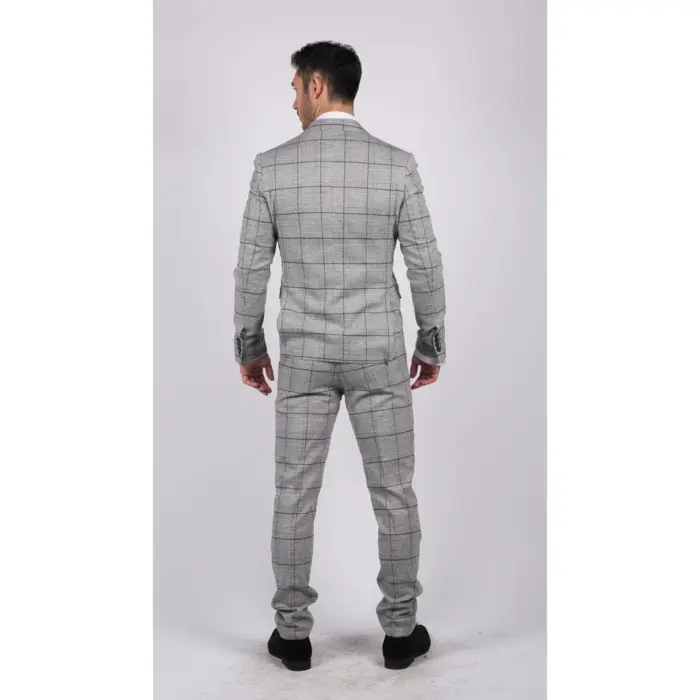 Mens Grey Check Black Tweed 3 Piece Suit Vintage Classic 1920s Wedding - Image 6