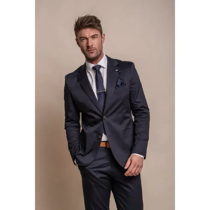 Mens Navy 2 Piece Suit Lightweight Cotton - Image 1