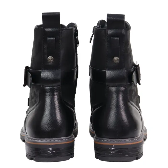 Mens Boots Black Tan Motorcycle Punk Rock Casual Laced Buckle Leather Vintage - Image 4