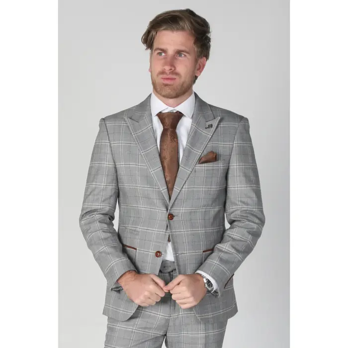 Francis - Men's Grey Check Blazer Office Wedding - Image 1