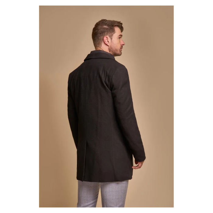 Men's Black Overcoat Wool Blend Classic Trench Coat Winter Jacket - Image 3