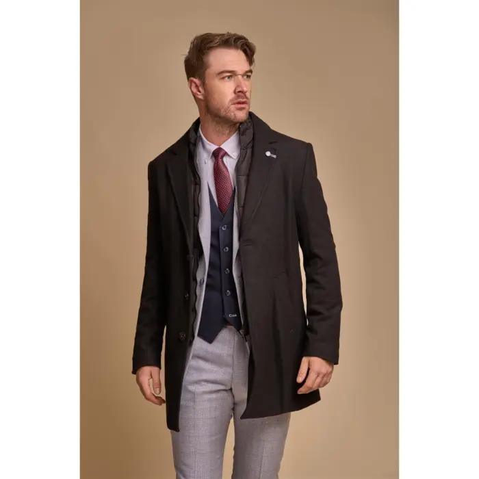Men's Black Overcoat Wool Blend Classic Trench Coat Winter Jacket - Image 1