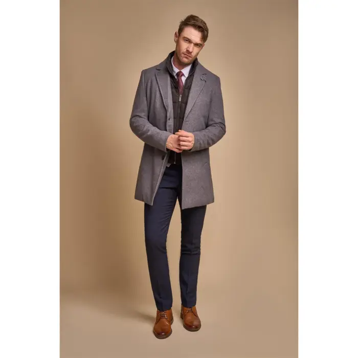 Men's Grey Overcoat Wool Blend Classic Trench Coat Winter Jacket - Image 3