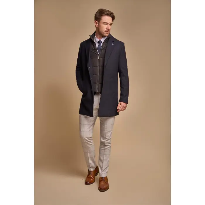 Men's Navy Overcoat Wool Blend Classic Trench Coat Winter Jacket - Image 2