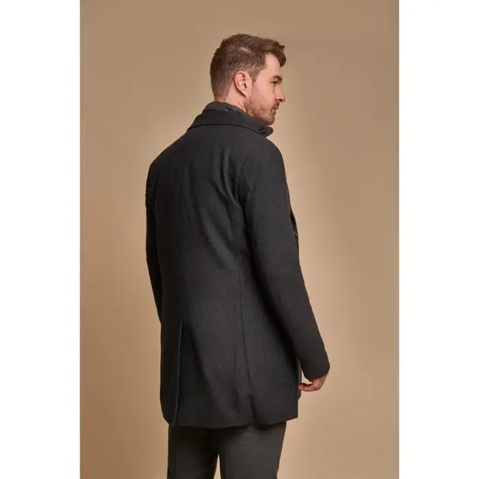 Men's Olive Green Overcoat Wool Blend Classic Trench Coat Winter Jacket - Image 3