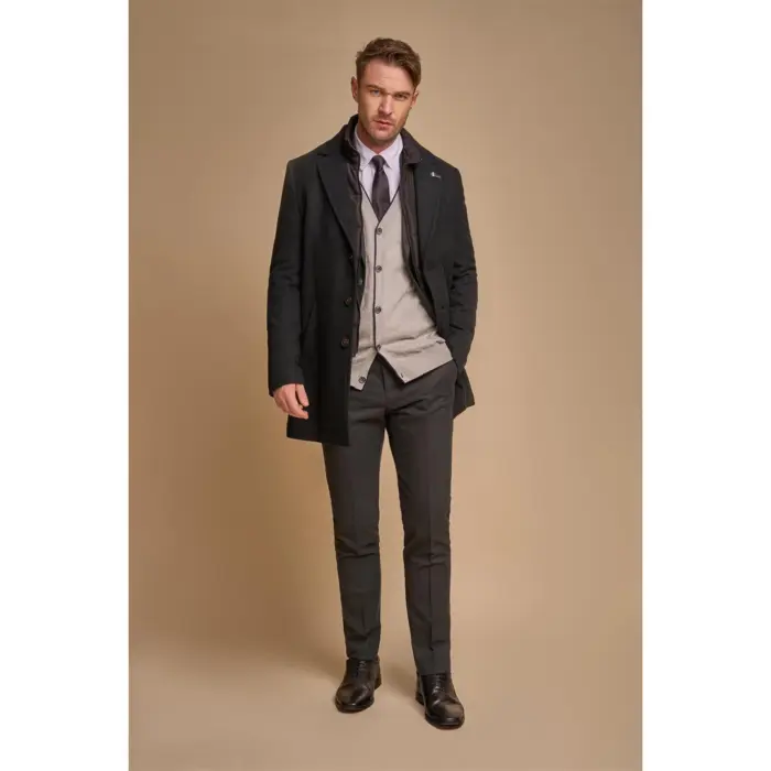 Men's Olive Green Overcoat Wool Blend Classic Trench Coat Winter Jacket - Image 2