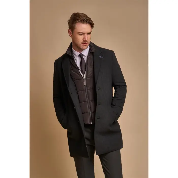 Men's Olive Green Overcoat Wool Blend Classic Trench Coat Winter Jacket - Image 1