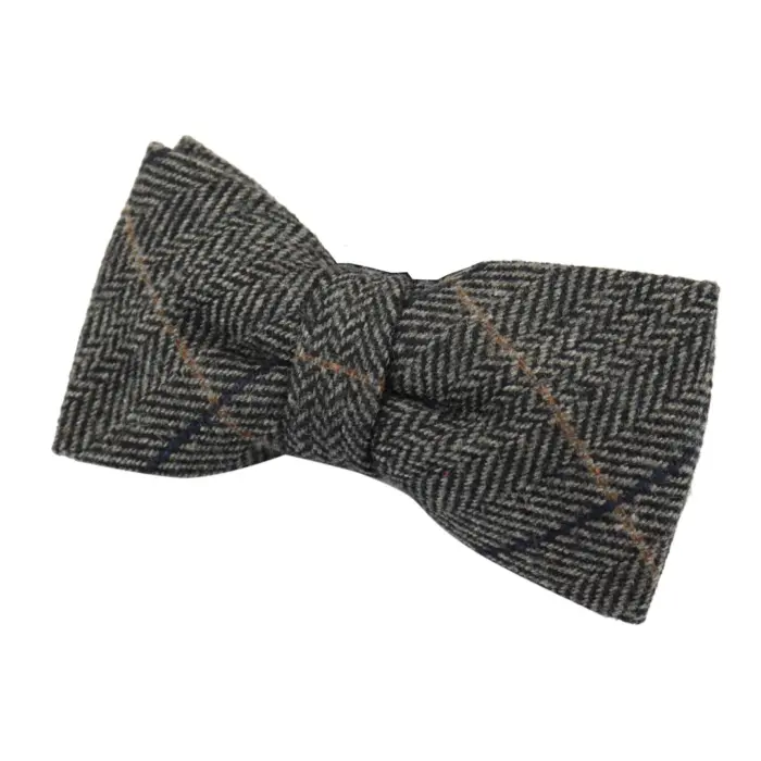 Mens Womens Boys Herringbone Tweed Bow Tie Check Tan Brown Grey Wool - Image 4