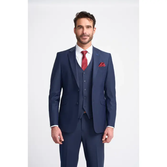 Men's Blazer Navy Blue Tailored Fit Formal Suit Jacket - Image 1