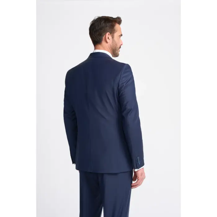 Men's Blazer Navy Blue Tailored Fit Formal Suit Jacket - Image 2