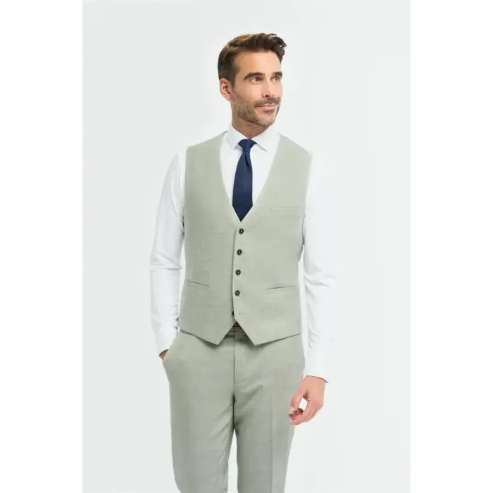 Men's Waistcoat Sage Green Tailored Fit Vest - Image 1