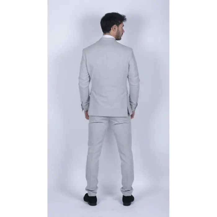 Mens Tweed Light Grey 3 Piece Suit Tailored Fit Classic Vintage 1920s Wedding - Image 7